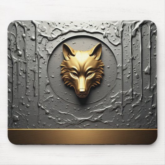 Luxe Gouden Wolfembleem Metaal Stijl 🐺 Muismat (Voorkant)