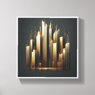 Luxe Gouden Wolkenkrabbers Silhouet - Modern Abstr Canvas Afdruk
