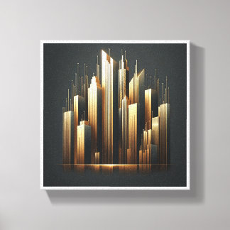 Luxe Gouden Wolkenkrabbers Silhouet - Modern Abstr Canvas Afdruk