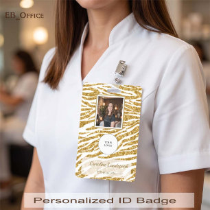 Luxe Gouden Zebra Glitter Print Foto ID Badge