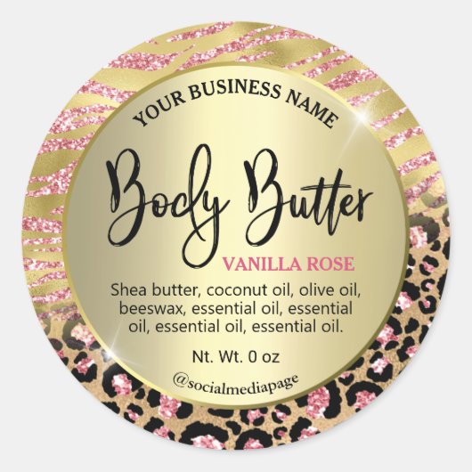 Luxe Gouden Zebra Luipaard Print Body Butter Label (Voorkant)
