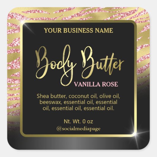 Luxe Gouden Zebra Print Body Butter Labels (Voorkant)