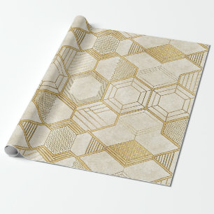 Luxe Gouden Zeshoek Patroon - Marmer Textuur 2 Cadeaupapier