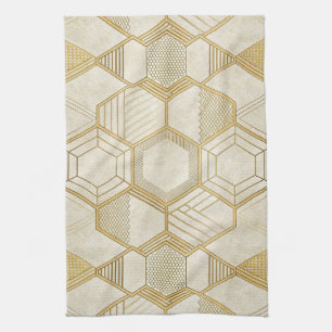 Luxe Gouden Zeshoek Patroon - Marmer Textuur 2 Theedoek