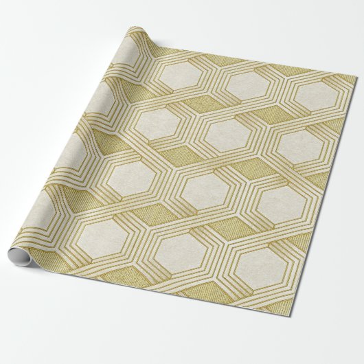 Luxe gouden zeshoekpatroon - marmerstructuur cadeaupapier (Uitgerold)