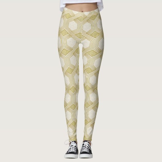 Luxe Gouden Zeshoekpatroon - Marmerstructuur Leggings (Voorkant)
