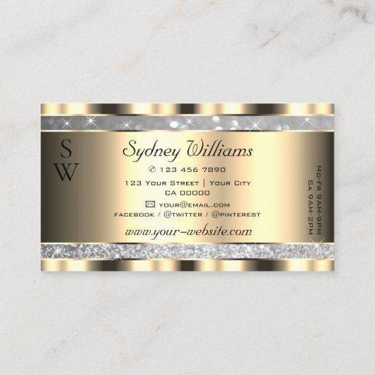 Luxe gouden zilveren glitter sterren vonk Initiale Visitekaartje (Achterkant)
