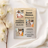 Luxe gouden zilveren glittergradiënt Foto Sweet 16 Kaart
