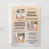 Luxe gouden zilveren glittergradiënt Foto Sweet 16 Kaart (Voorkant)