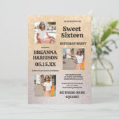 Luxe gouden zilveren glittergradiënt Foto Sweet 16 Kaart (Staand voorkant)