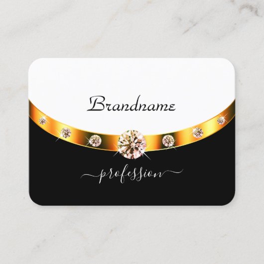 Luxe Gouden Zwart en Witte Initialen Strass Visitekaartje (Voorkant)
