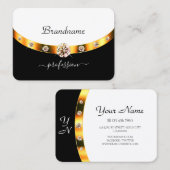 Luxe Gouden Zwart en Witte Initialen Strass Visitekaartje (Voorkant / Achterkant)