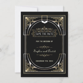 Luxe Gouden Zwarte Bruiloft in Grote Stijl 20-er J Save The Date