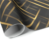 Luxe Gouden Zwarte Diamanten Geometrisch patroon Cadeaupapier (Rol Hoek)