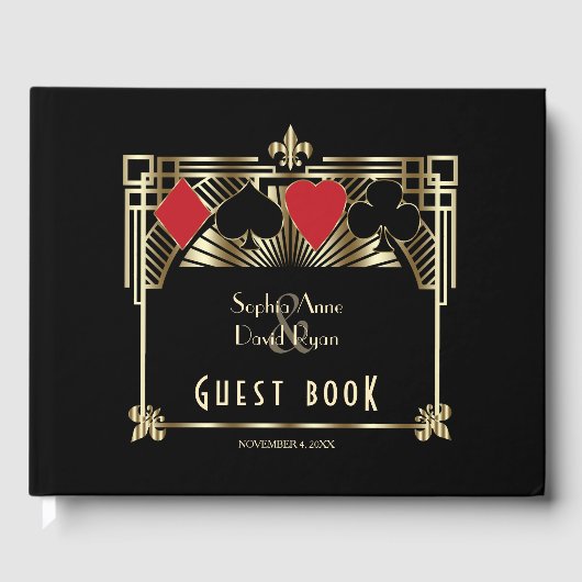 Luxe Gouden Zwarte Gatsby Roaring 20s Wedding Gastenboek (Voorkant)
