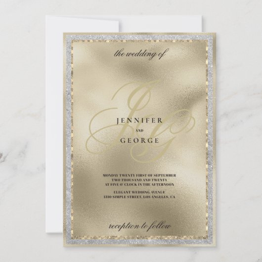 Luxe gouden zwarte monogram initiaal trouwring kaart (Voorkant)