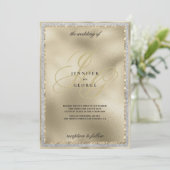 Luxe gouden zwarte monogram initiaal trouwring kaart (Staand voorkant)