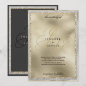 Luxe gouden zwarte monogram initiaal trouwring kaart (Voorkant / Achterkant)