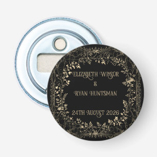 Luxe gouden & zwarte sepia bloemenafwerking button flesopener