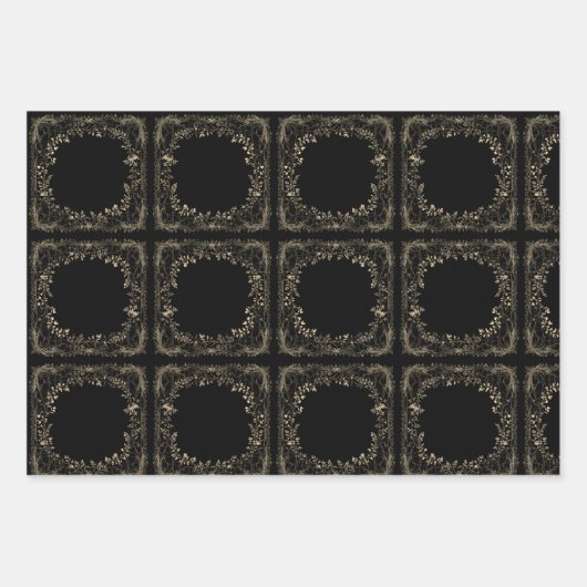 Luxe gouden & zwarte sepia bloemenafwerking inpakpapier vel (Voorkant 3)