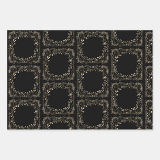 Luxe gouden & zwarte sepia bloemenafwerking inpakpapier vel (Voorkant 2)