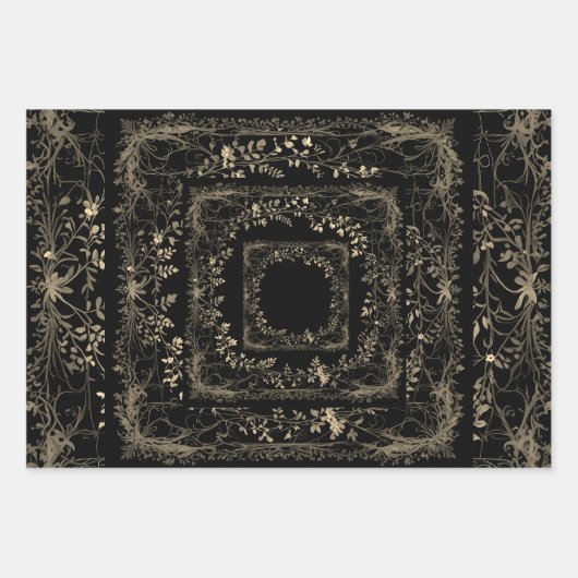 Luxe gouden & zwarte sepia bloemenafwerking inpakpapier vel (Voorkant)