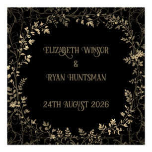 Luxe gouden & zwarte sepia bloemenafwerking perfect poster