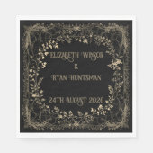 Luxe gouden & zwarte sepia bloemenafwerking servet (Voorkant)