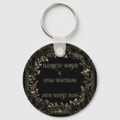 Luxe gouden & zwarte sepia bloemenafwerking sleutelhanger (Voorkant)