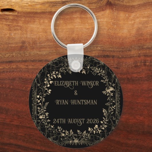 Luxe gouden & zwarte sepia bloemenafwerking sleutelhanger (Voorkant)