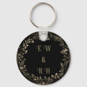 Luxe gouden & zwarte sepia bloemenafwerking sleutelhanger (Achterkant)