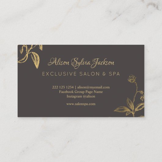 Luxe goudfolie stoffige roos schoonheidssalon visitekaartje (Achterkant)