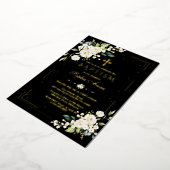 Luxe GOUDFOLIE Witte Bloemen Zwarte Doop Folie Uitnodiging (Gedraaid)