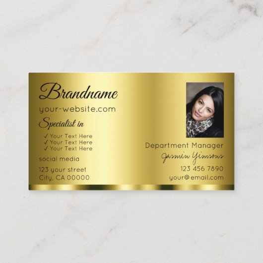 Luxe goudglamoureus met Logo en foto's Visitekaartje (Achterkant)