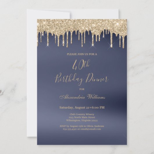 Luxe goudglitter druppelt op 40e verjaardag kaart (Voorkant)