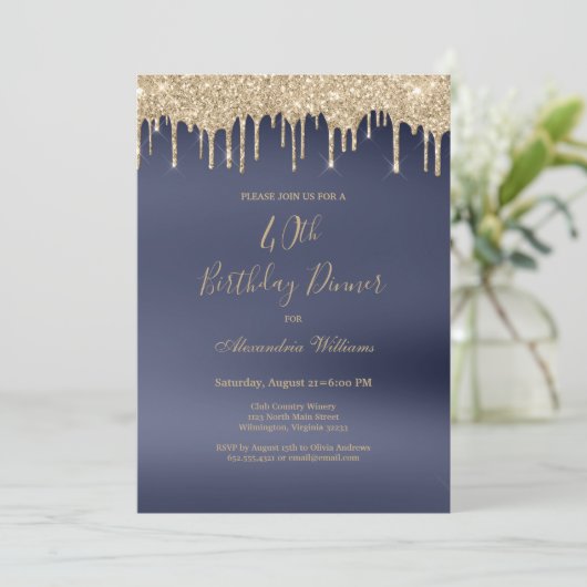 Luxe goudglitter druppelt op 40e verjaardag kaart (Staand voorkant)