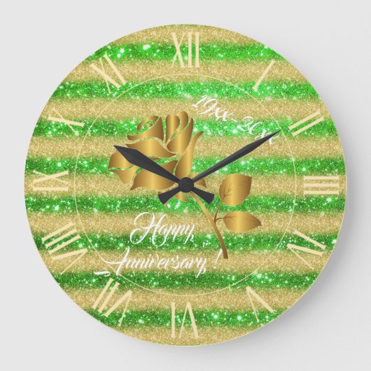 Luxe goudglitter Green Floral Gift Large Clock Grote Klok (Voorkant)
