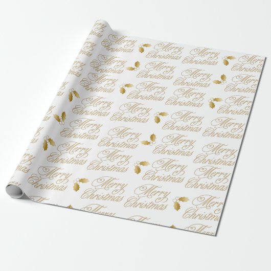 Luxe goudglitter modern script glans wit cadeaupapier (Uitgerold)