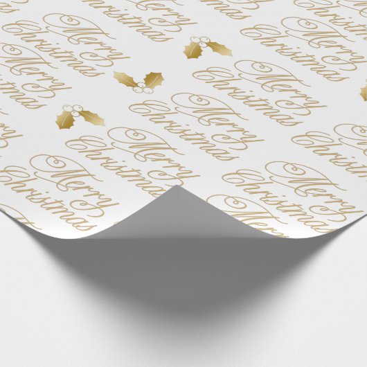 Luxe goudglitter modern script glans wit cadeaupapier (Hoek)