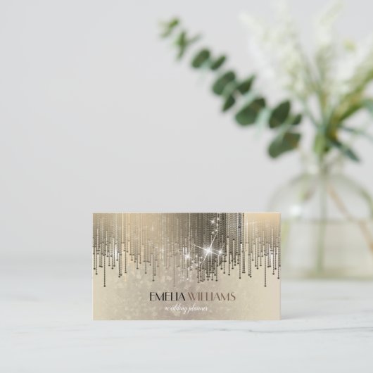 Luxe goudgradiënt Crystal Confetti Rain Sparkle Visitekaartje (Staand voorkant)