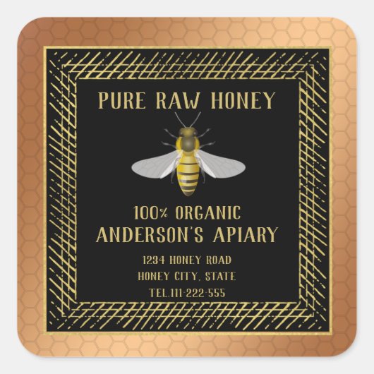  Luxe goudhoningbijen/bijenbijen/boerderij Vierkante Sticker (Voorkant)