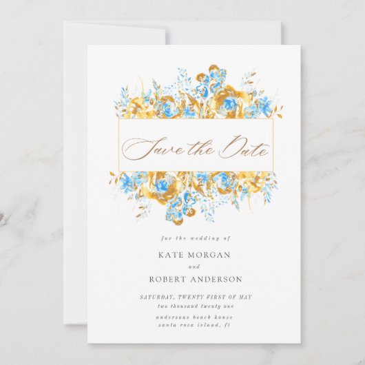luxe goudkali floral save the date card (Voorkant)
