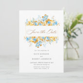 luxe goudkali floral save the date card (Staand voorkant)