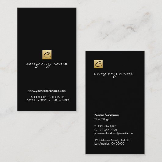 Luxe goudkalligrafie minimalistisch zwart - vertic visitekaartje (Voorkant / Achterkant)