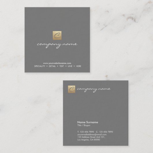 Luxe goudkalligrafie Stijl minimalistisch grijs Vierkante Visitekaartje (Voorkant / Achterkant)