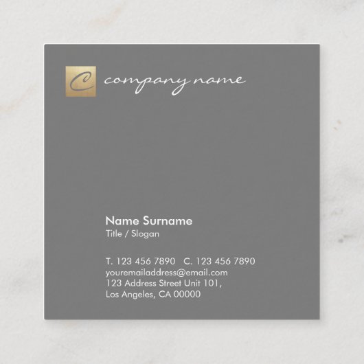 Luxe goudkalligrafie Stijl minimalistisch grijs Vierkante Visitekaartje (Achterkant)