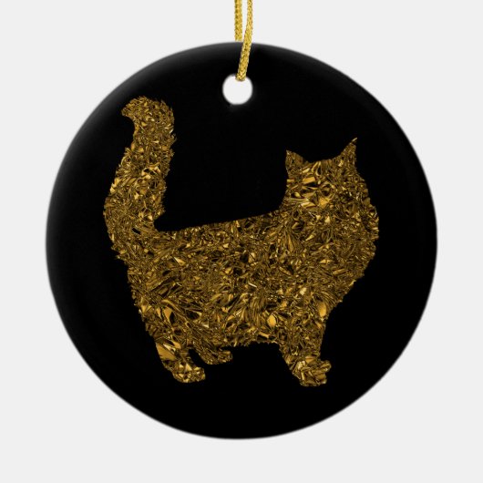 Luxe goudkleurige metalen folie kat keramisch ornament (Voorkant)