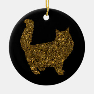 Luxe goudkleurige metalen foliekat keramisch ornament