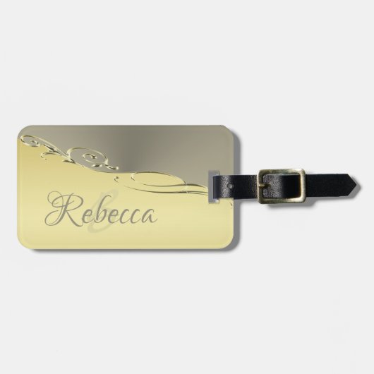 Luxe goudmetalen decoratief op goud en zilver bagagelabel (Voorkant horizontaal)