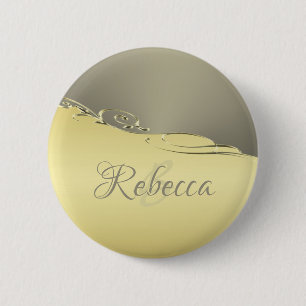 Luxe goudmetalen decoratief op goud en zilver ronde button 5,7 cm